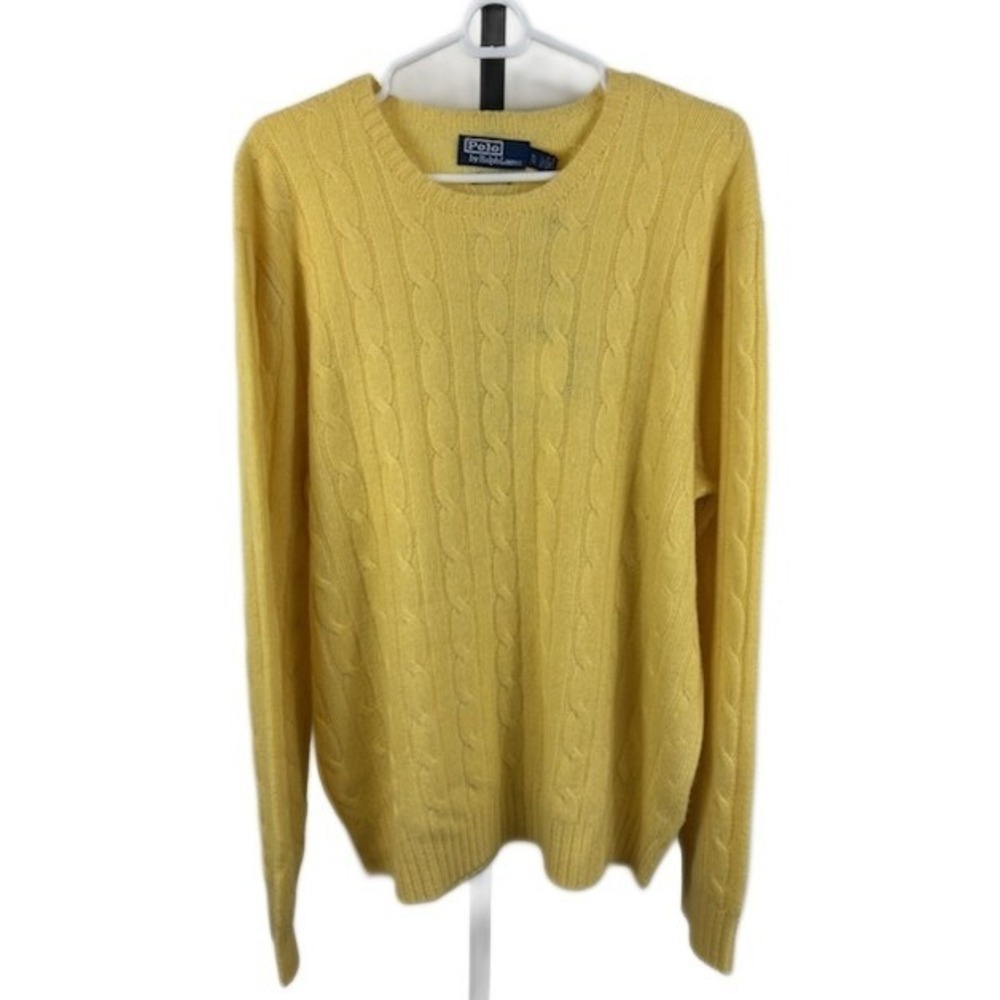 Polo Ralph Lauren 100% Cashmere Sweater Men's XL Yellow Cable Knit Crewneck $398